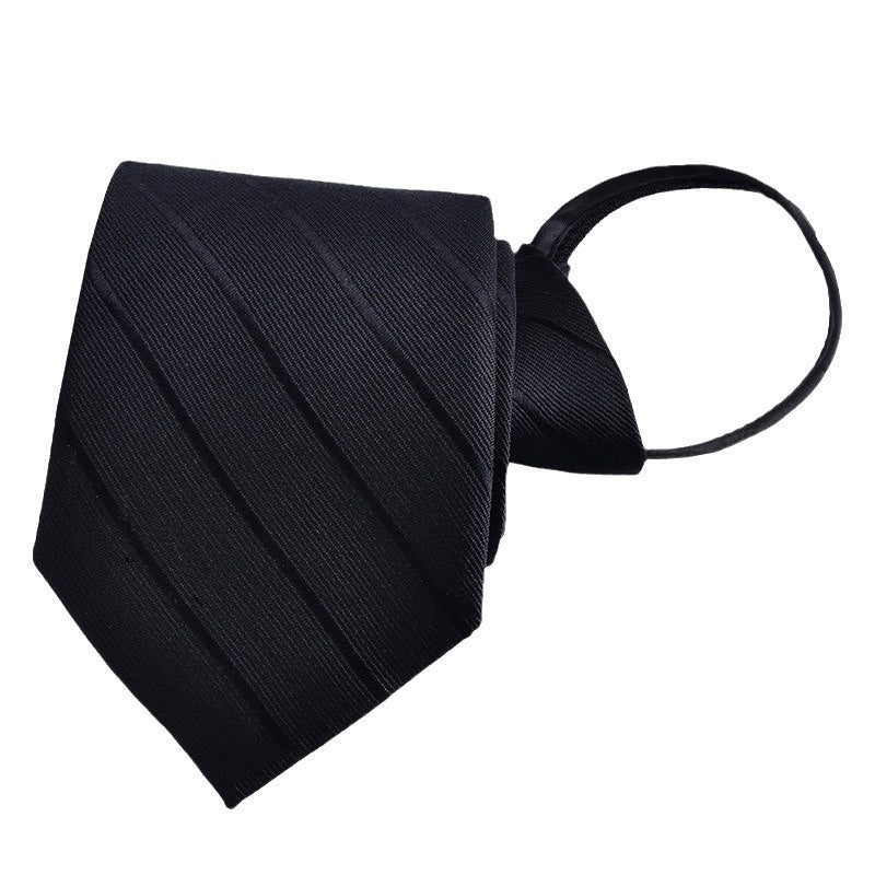 Mens Business Formal Zipper Tie With Blue Stripes - Black Rough Pattern