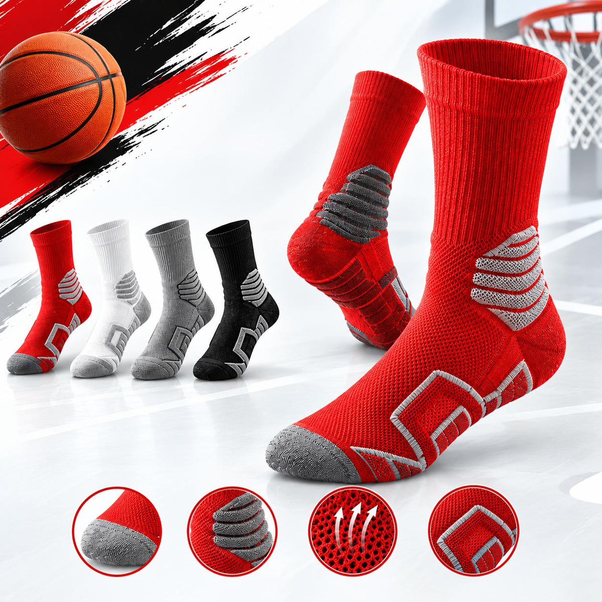 Basket ball Non-Slip Professional Sports Socks - Light Gray / 30to35