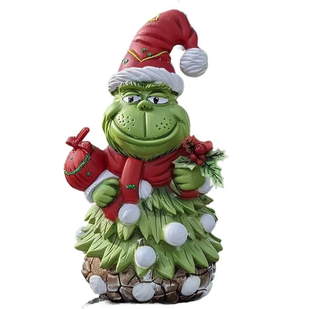 Green Fur Snowman Christmas Home Ornament - Snowman Type A