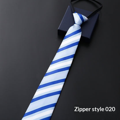 Mens Business Formal Zipper Tie With Blue Stripes - Zipper 020