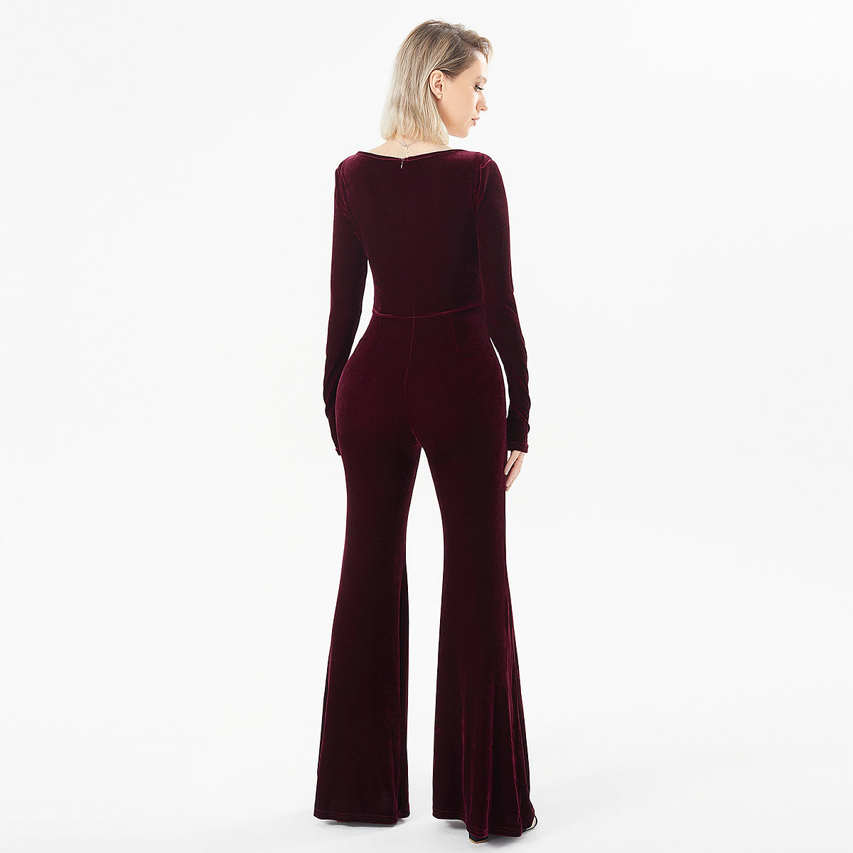 Women's Long Sleeve Velvet Fashion Jumpsuit - Blue / L