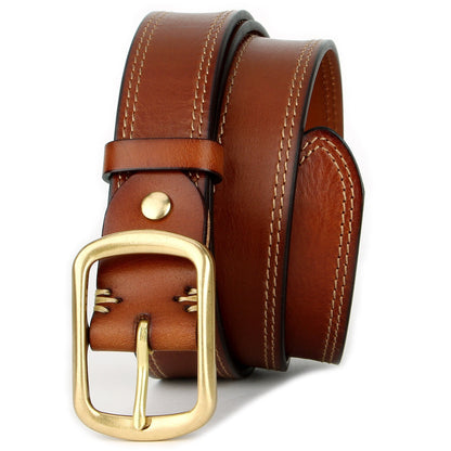 Vintage Full-Grain Cowhide Leather Belt - Black / 100cm