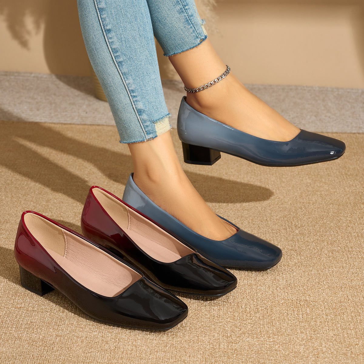 Gradient Color Elegant Heel Shoes For Women - Gradient Blue gray / 36