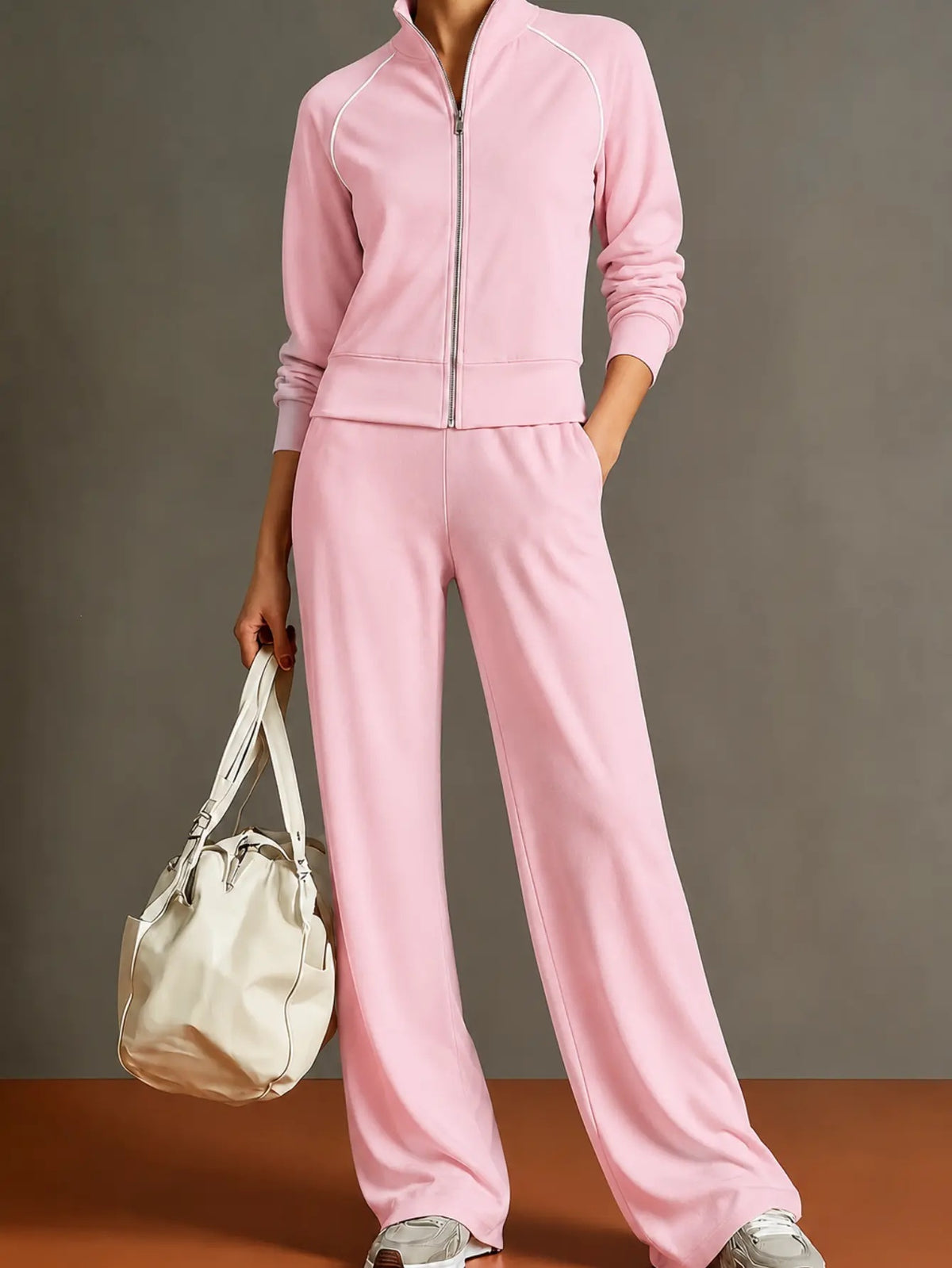 Women’s Zip-Up Lounge Set – Relaxed Fit Tracksuit - Pink / 2XL