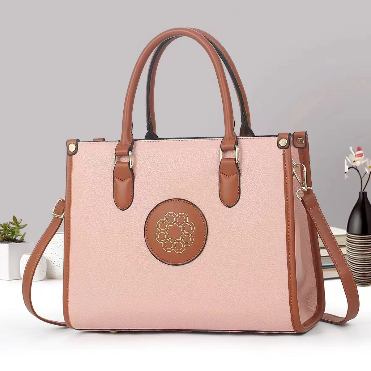 Korean-style Elegant Womens Casual Tote Handbag - Pink