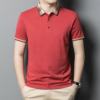 Summer Long-staple Cotton Polo Men's T-shirt Top - Red / L