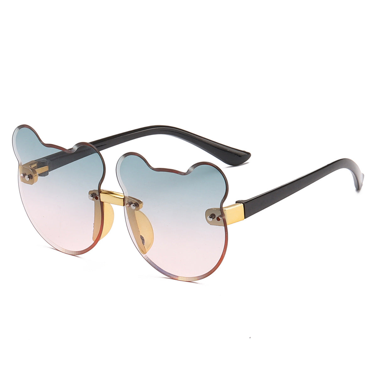 Cat Ear Kids Frameless Sunglasses - Cute PC Gold Frame Lenses - Gold frame grey powder