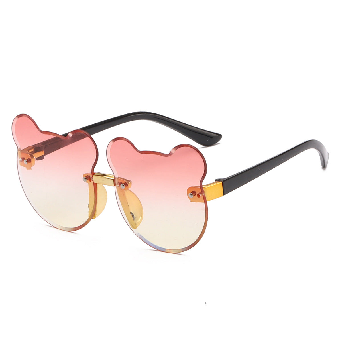 Cat Ear Kids Frameless Sunglasses - Cute PC Gold Frame Lenses - Gold frame red and yellow tabl