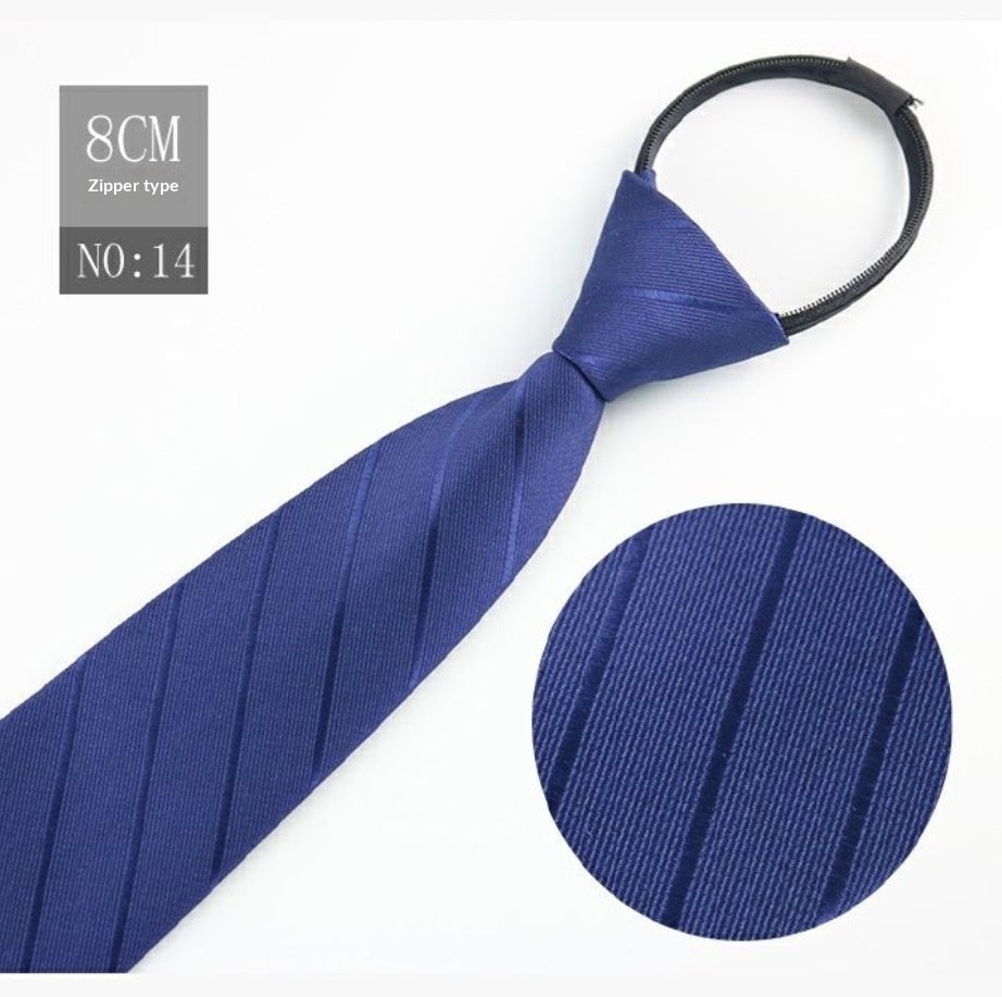 Mens Business Formal Zipper Tie With Blue Stripes - Dark Blue Thick Stripes