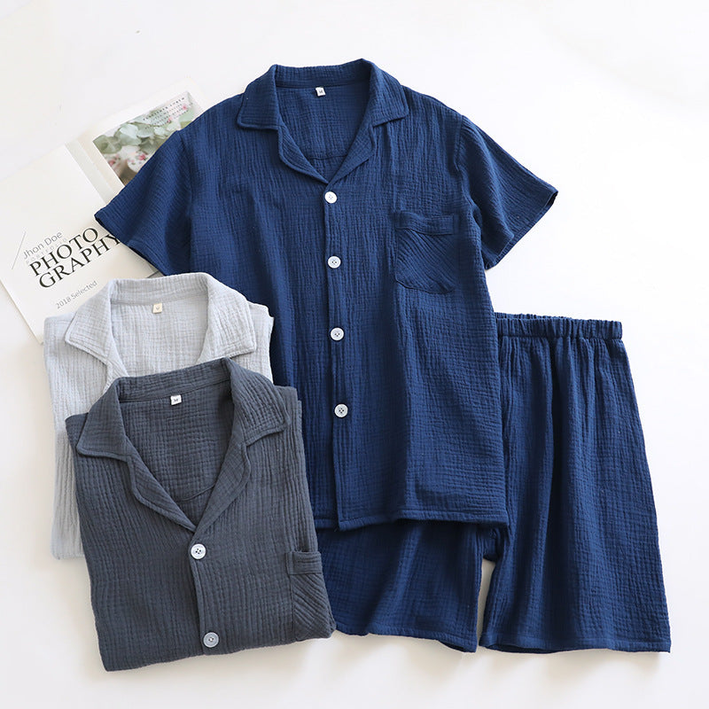 Japanese Short-sleeve Pajama Set With Shorts - Gray Green / L