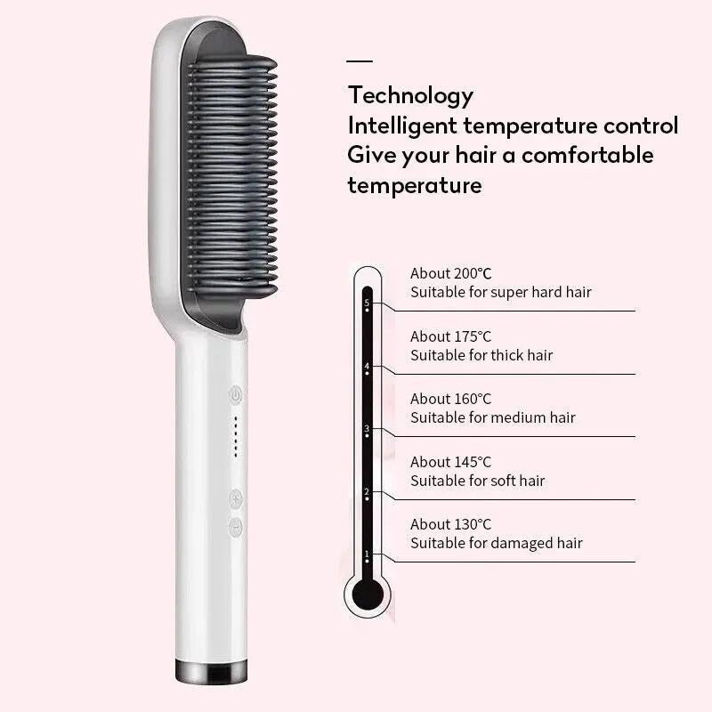 Electric Hair Straightener Brush & Hot Comb - Black