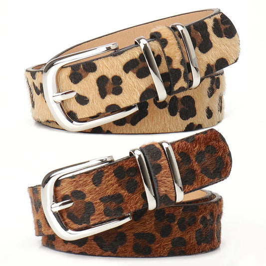 versatile faux Leopard print leather belt - Beige