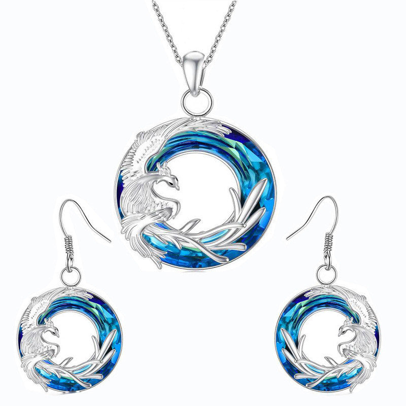 Fire Of Life Round Pendant Crystal Earring Necklace - Suit