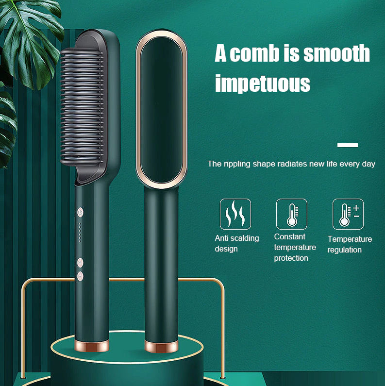 Electric Hair Straightener Brush & Hot Comb - Black