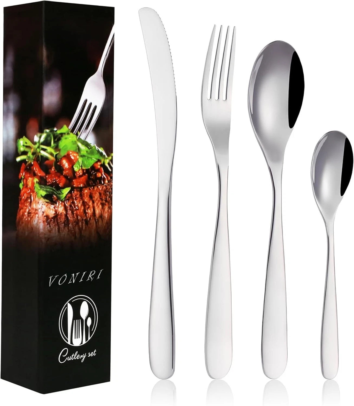 16Pcs Knife Forks & Spoons and Teaspoons Stainless Steel set - Curve style