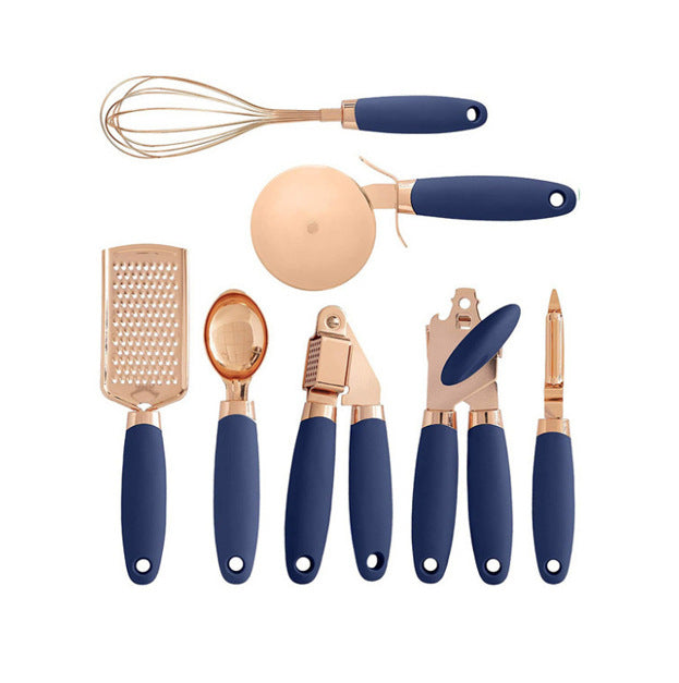 Rose Gold Stainless Steel Kitchen Tool Set - 7-Piece Set - Blue
