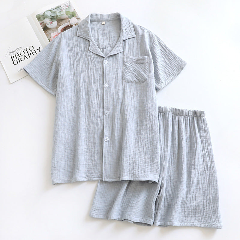 Japanese Short-sleeve Pajama Set With Shorts - Light Gray / L