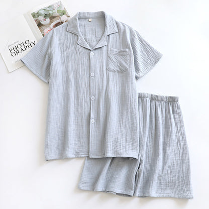 Japanese Short-sleeve Pajama Set With Shorts - Light Gray / L