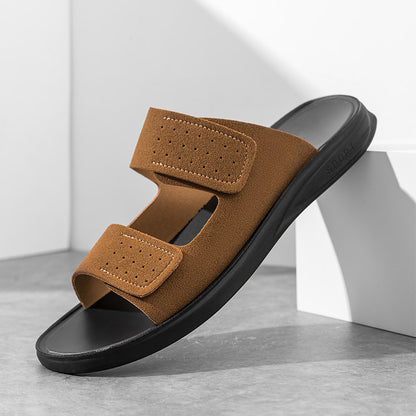 Men's Breathable Matte Velcro slippers - Black / 38