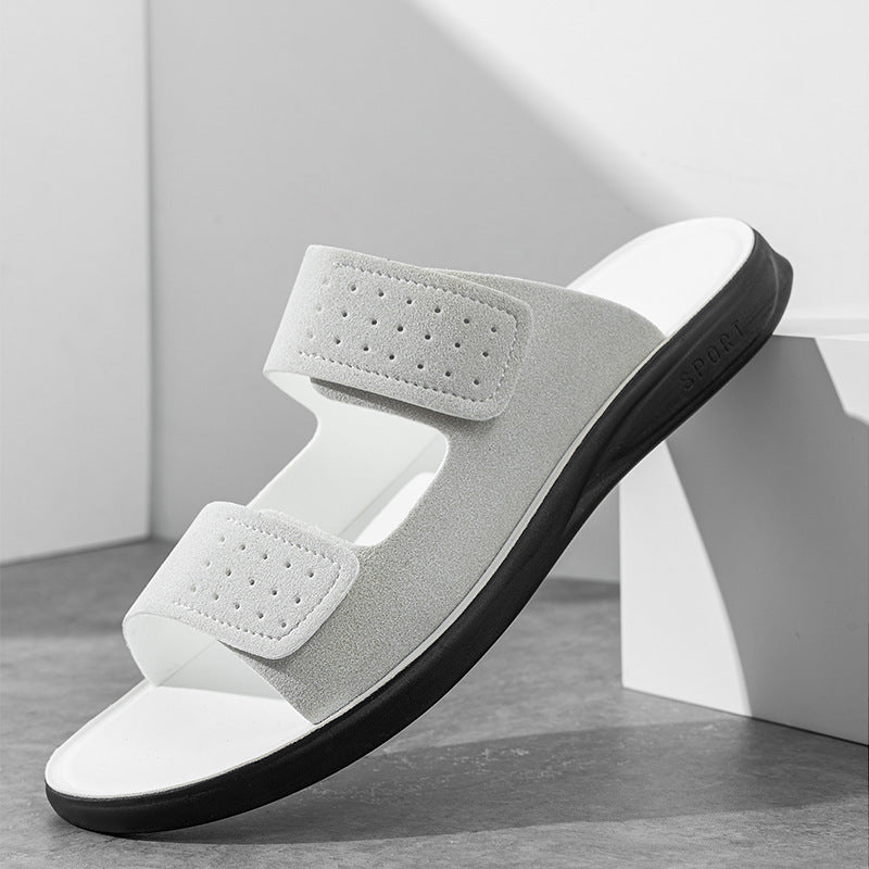 Men's Breathable Matte Velcro slippers - Black / 38