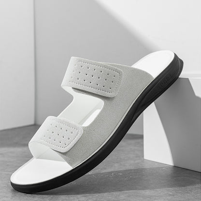 Men's Breathable Matte Velcro slippers - Black / 38