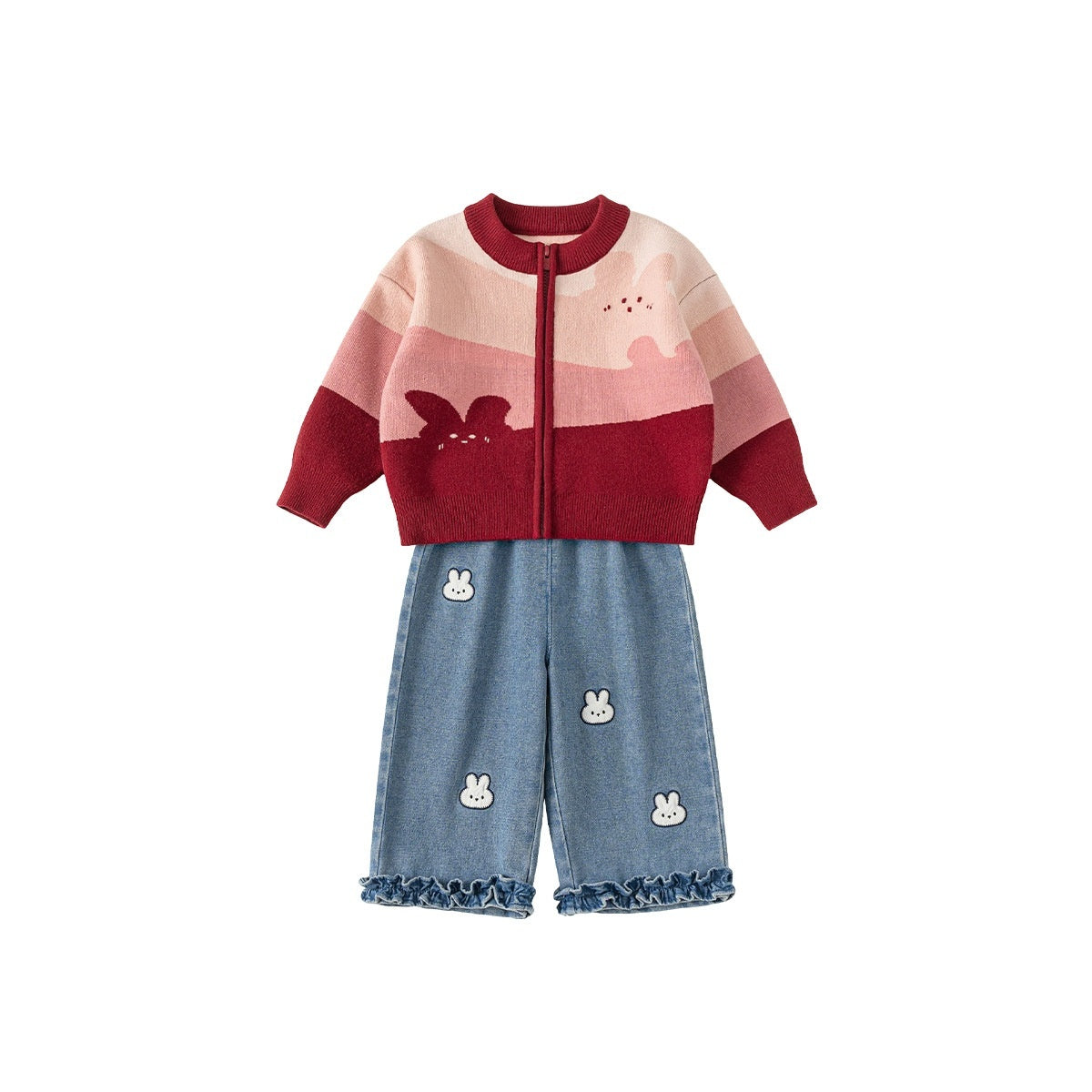 cute Cartoon Girls Sweater Jeans Set - Denim Blue CK16049 / 100