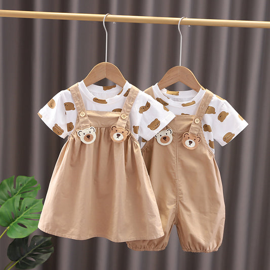 Short Sleeve Strap Kids Clothes Two-piece Suit - boy's / 100cm