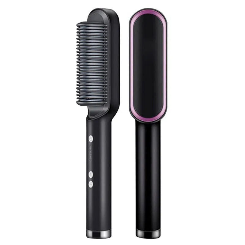 Electric Hair Straightener Brush & Hot Comb - Black
