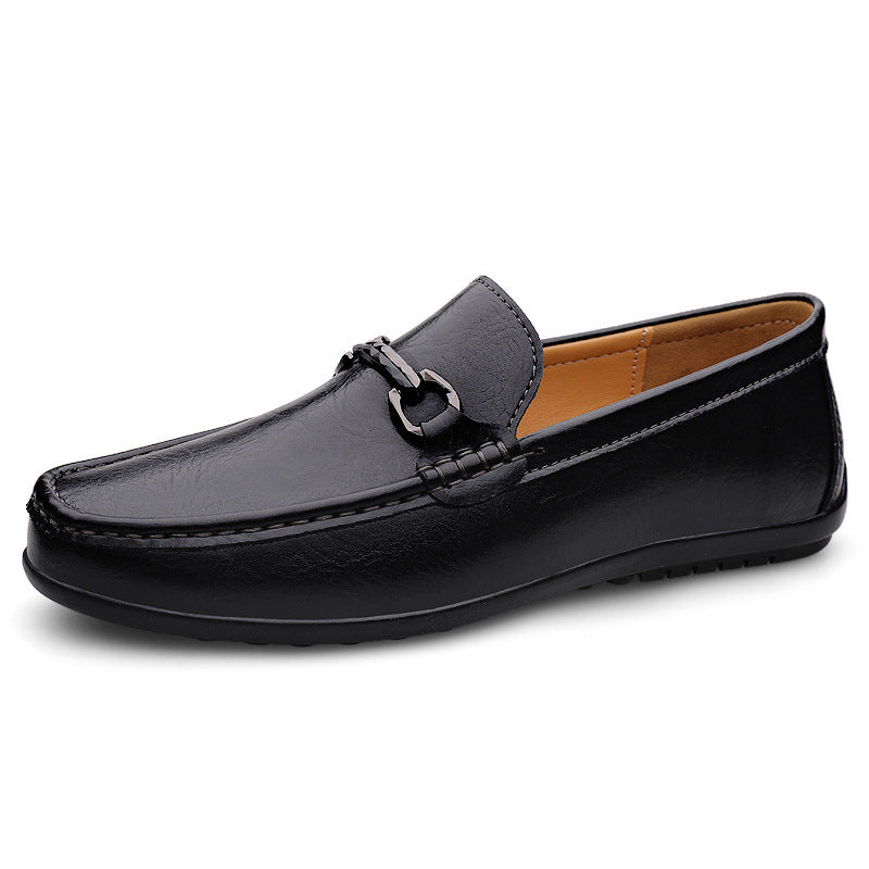 Men's Soft-soled Slip-on Casual Leather Shoes - Black / 36