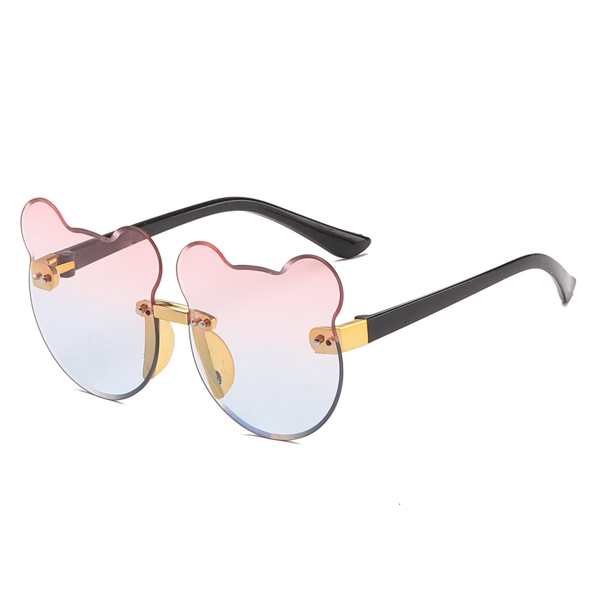 Cat Ear Kids Frameless Sunglasses - Cute PC Gold Frame Lenses - Gold frame powder blue sheet