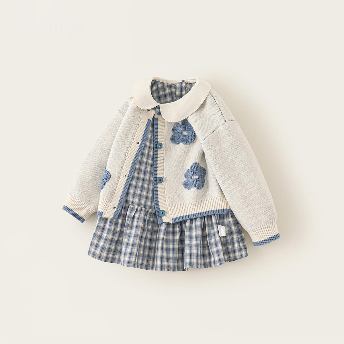 Baby Girls Knitted Cardigan And Infant Dress Set - Beige Suit / 100