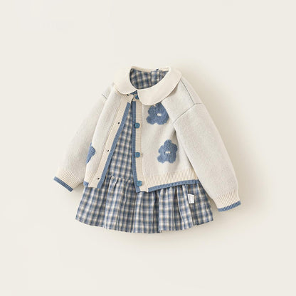 Baby Girls Knitted Cardigan And Infant Dress Set - Beige Suit / 100