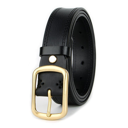 Vintage Full-Grain Cowhide Leather Belt - Black / 100cm