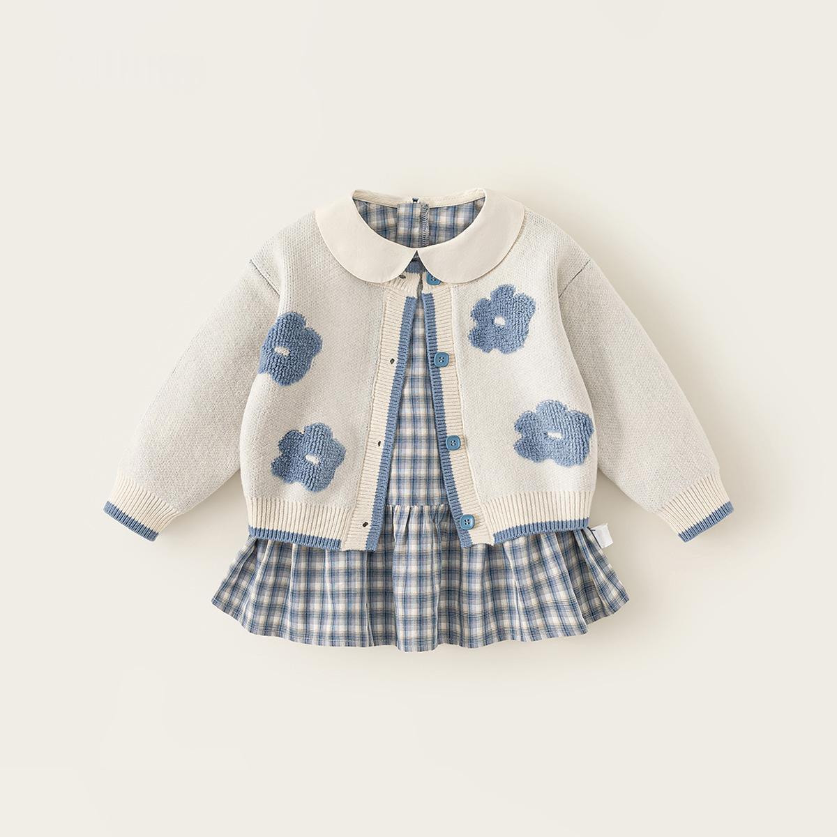 Baby Girls Knitted Cardigan And Infant Dress Set - Beige Suit / 100