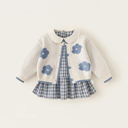 Baby Girls Knitted Cardigan And Infant Dress Set - Beige Suit / 100