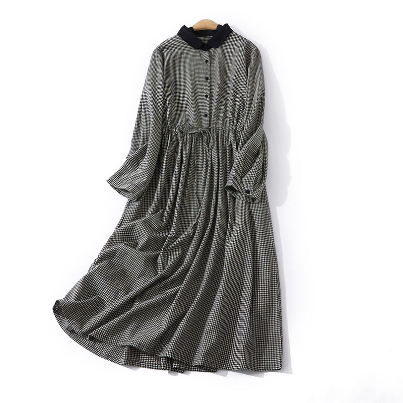Stylish Plaid Drawstring Casual Dress - Small Grid / 2XL