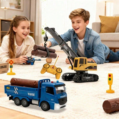 2-in-1 RC Crane and Timber Truck Set with LED Lights - 689 838A
