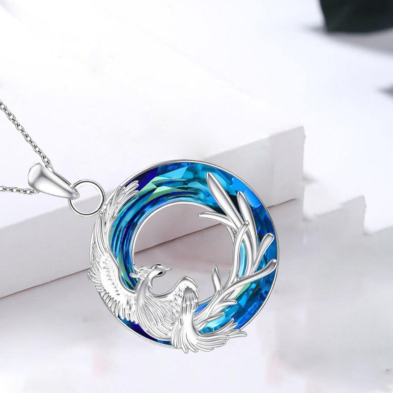 Fire Of Life Round Pendant Crystal Earring Necklace - Blue earrings