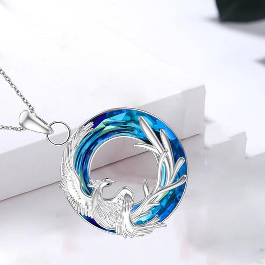 Fire Of Life Round Pendant Crystal Earring Necklace - Blue earrings