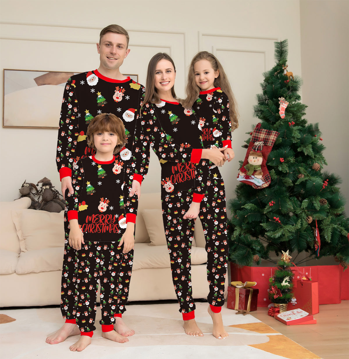 Matching Family Christmas Pajamas Set - Plaid Cotton Sleepwear - Picture color / Baby 12M