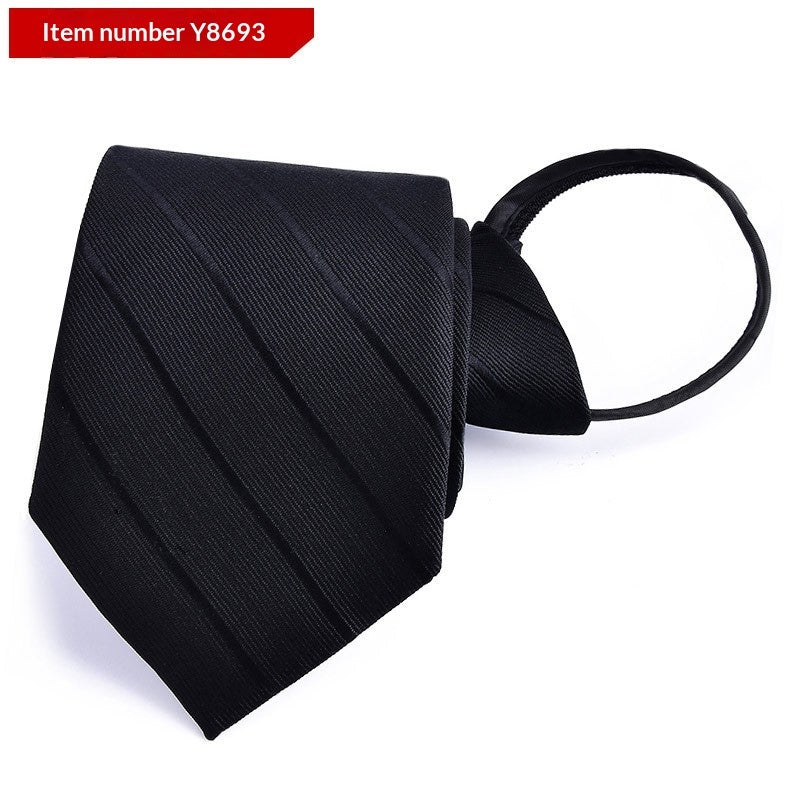 Mens Business Formal Zipper Tie With Blue Stripes - Black Rough Pattern