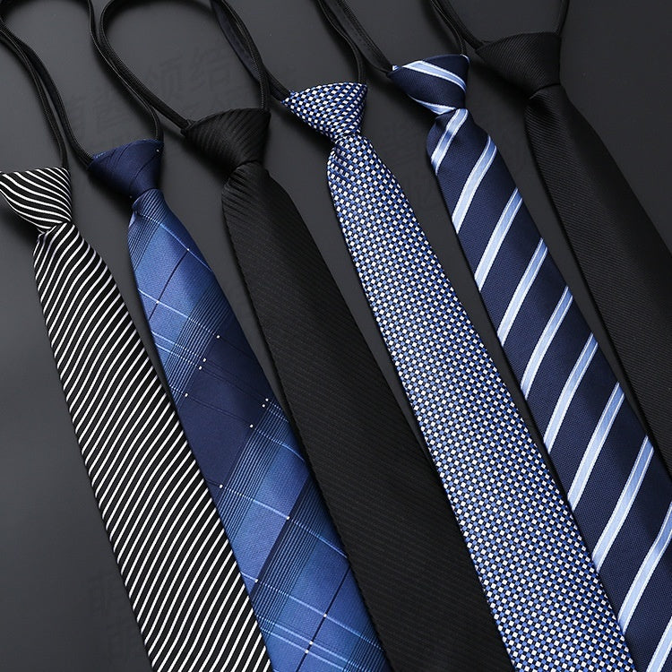 Mens Business Formal Zipper Tie With Blue Stripes - Black Rough Pattern