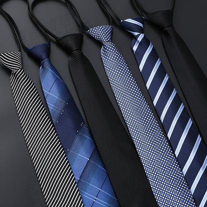 Mens Business Formal Zipper Tie With Blue Stripes - Black Rough Pattern