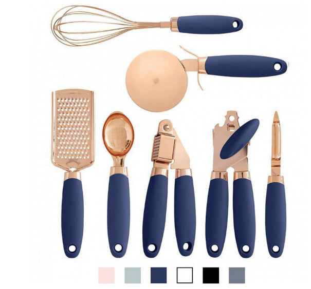 Rose Gold Stainless Steel Kitchen Tool Set - 7-Piece Set - Blue