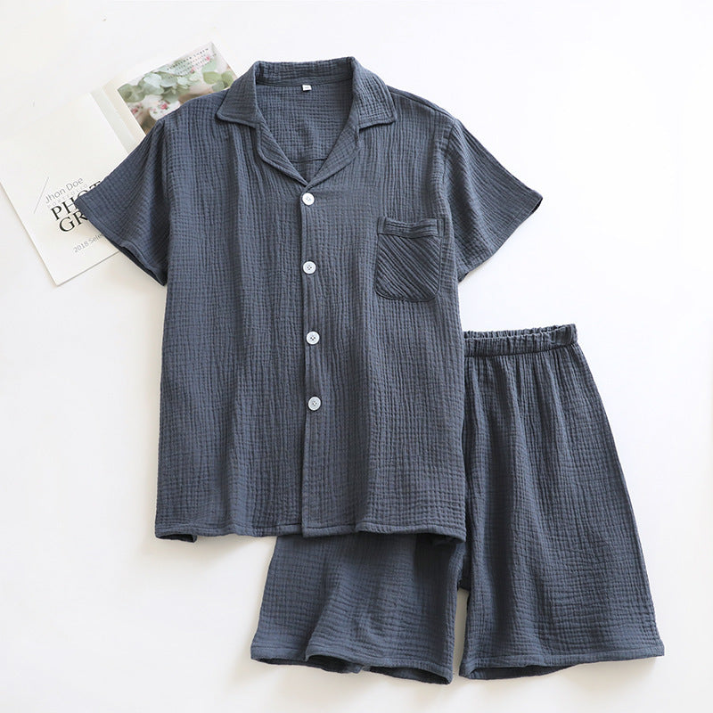 Japanese Short-sleeve Pajama Set With Shorts - Gray Green / L