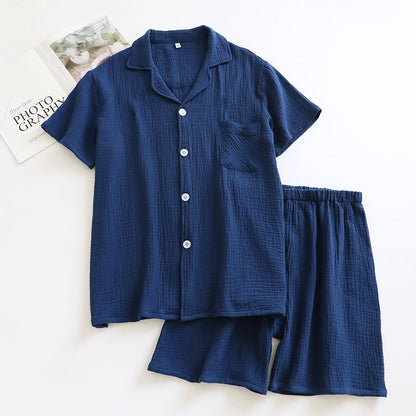 Japanese Short-sleeve Pajama Set With Shorts - Navy Blue / L