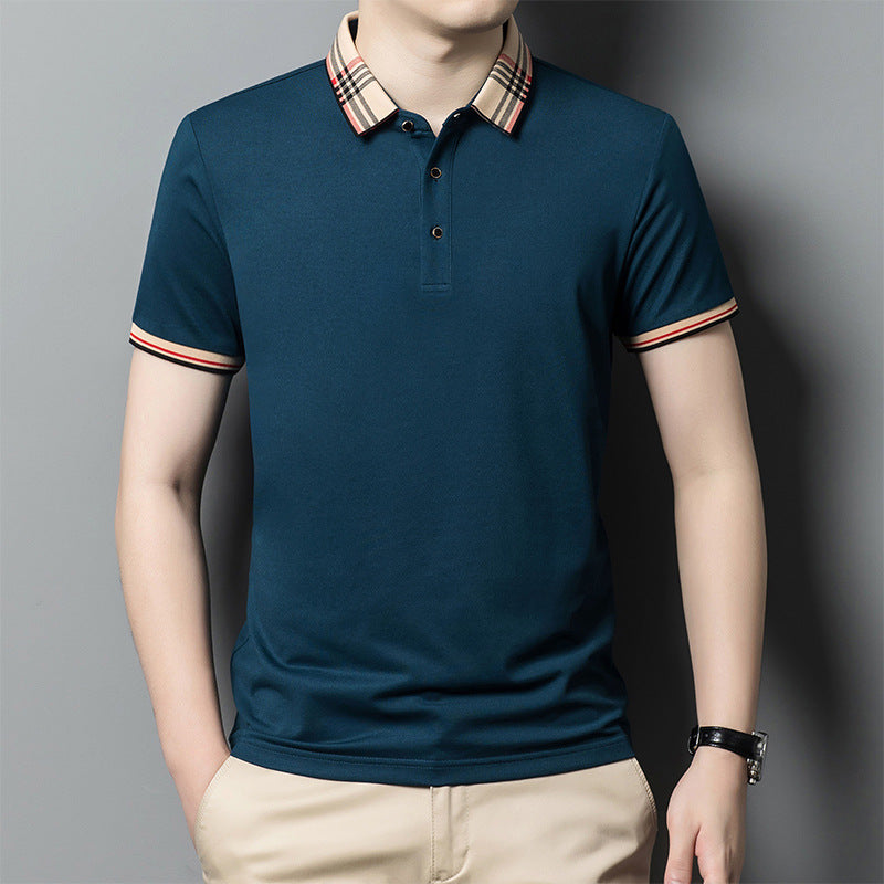Summer Long-staple Cotton Polo Men's T-shirt Top - Black / L