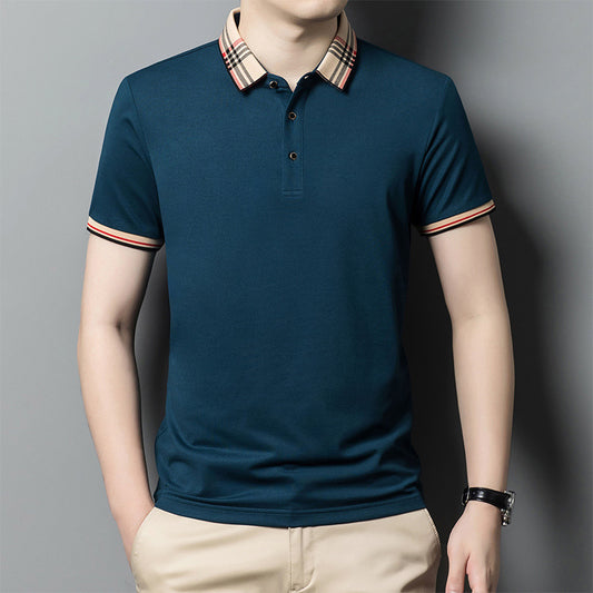 Summer Long-staple Cotton Polo Men's T-shirt Top - Black / L