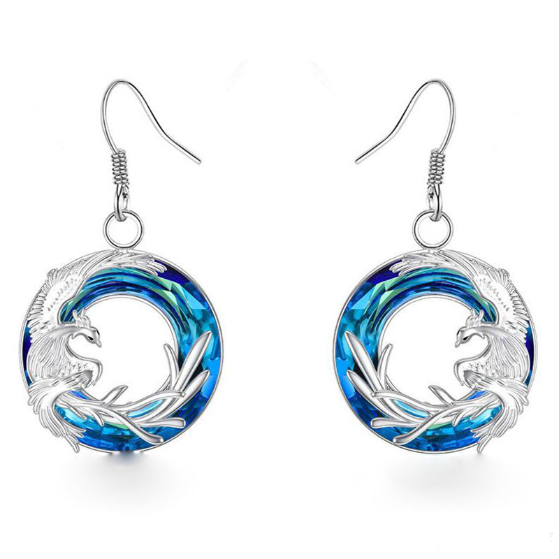 Fire Of Life Round Pendant Crystal Earring Necklace - Blue earrings