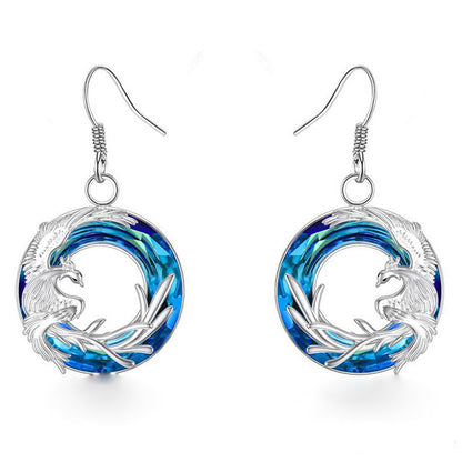 Fire Of Life Round Pendant Crystal Earring Necklace - Blue earrings